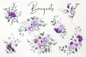Alternative view of Purple Watercolor Flowers Clipart PNG