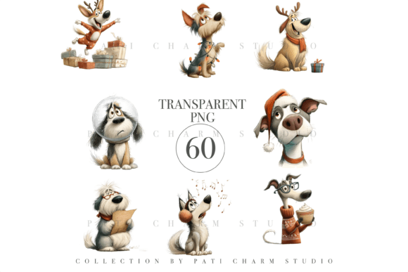 Alternative view of Quirky Christmas Dogs Clipart