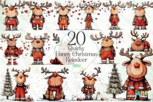 Quirky Funny Christmas Reindeer Clipart