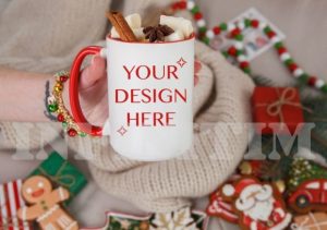 Red Handle Christmas Mug Mockup