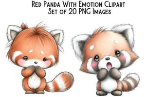 Red Panda with Emotion Clipart Bundle