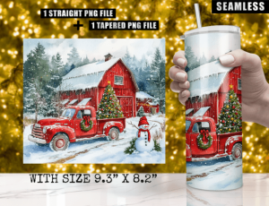 Alternative view of Red Truck Christmas Tumbler Wrap PNG