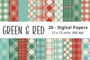Red and Green Plaid Digital Paper