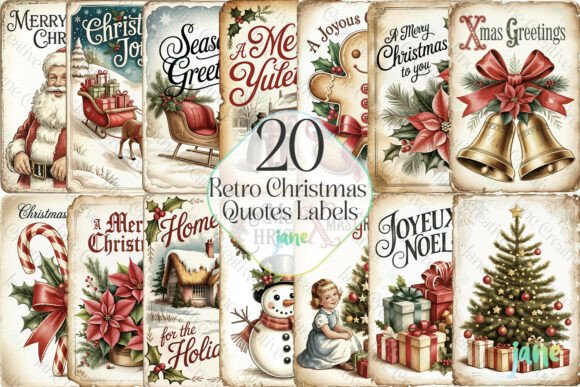 Retro Christmas Quotes Labels Bundle