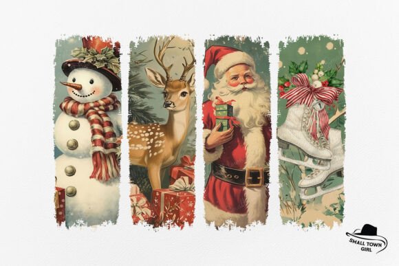 Retro Christmas Santa Reindeer Snowman