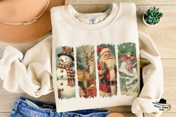 Retro Christmas Santa Reindeer Snowman - Image 4