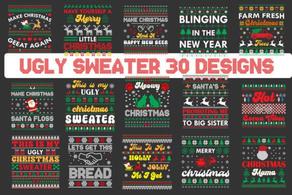 Retro Christmas Ugly Sweater Svg Bundle.