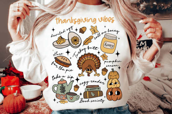 Retro Thanksgiving Fall Doodles PNG - Image 3