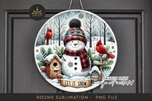 Round Sign Sublimation PNG Snowman Winte
