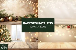 Rustic Christmas Background Wooden Table