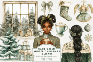 Sage Green Winter Christmas Clipart