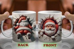 Santa Claus Break Through 3D Mug Wrap