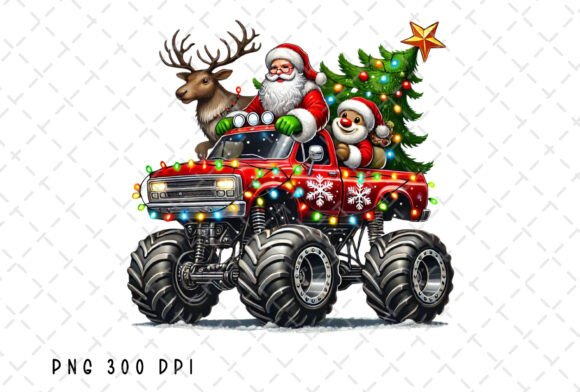 Santa Monster Truck Christmas Lights PNG