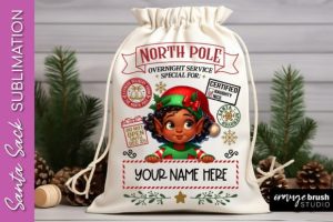 Santa Sack Sublimation PNG Elf Girl