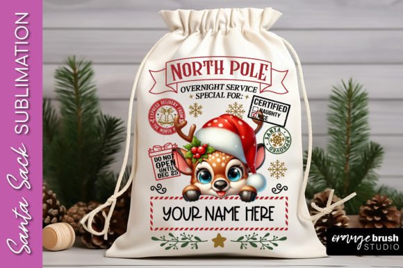 Santa Sack Sublimation PNG with Deer