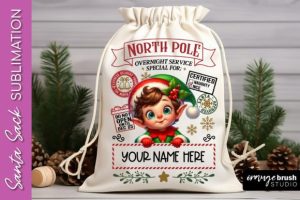 Santa Sack Sublimation PNG with Elf