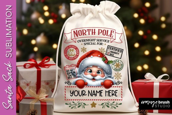 Santa Sack Sublimation PNG with Santa