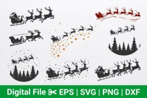 Santa Sleigh and Reindeer Christmas Svg