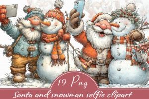 Santa and Snowman Selfie Clipart