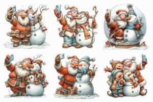 Alternative view of Santa and Snowman Selfie Clipart