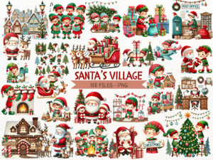 Santa's Village Watercolor Clipart PNG