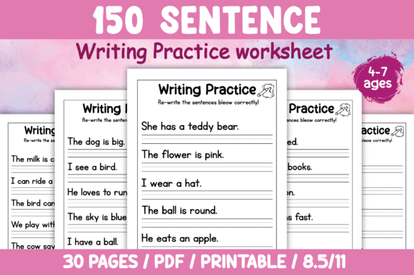 Sentence Writing Worksheet for 1st Grade