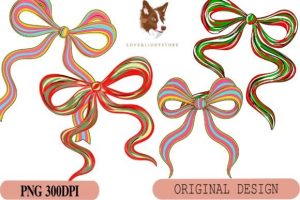 Set 4 Coquette Christmas Bow Brushstroke