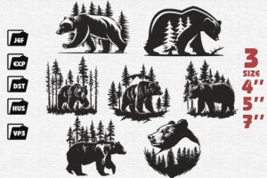 Set of 7 Bears Embroidery Designs