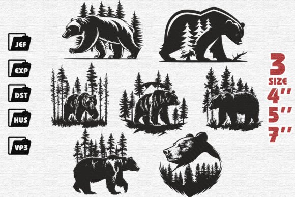 Set of 7 Bears Embroidery Designs