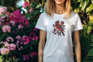 Alternative view of Set of 8 Cardinal Birds with Rose Bundle