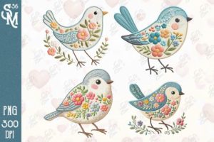 Alternative view of Shabby Chic Embroidered Spring Birds