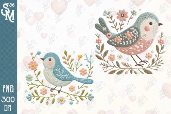 Shabby Chic Embroidered Spring Birds - Image 3