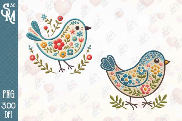 Shabby Chic Embroidered Spring Birds - Image 4