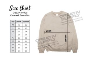 Size Chart Gildan 18000 Sweatshirt Boho