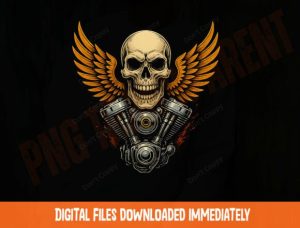 Skull Wings Engine Png, Biker Skull Png