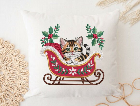 Sleigh Cat Christmas Embroidery Design - Image 4