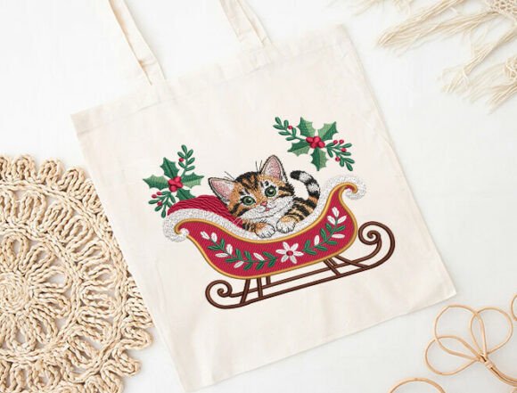Sleigh Cat Christmas Embroidery Design - Image 5
