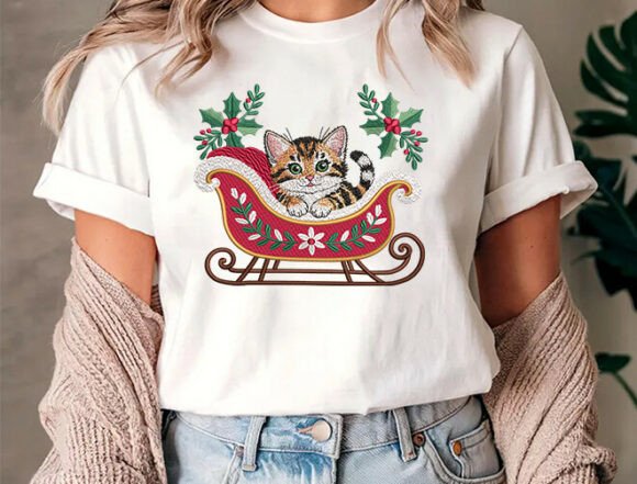 Sleigh Cat Christmas Embroidery Design - Image 6