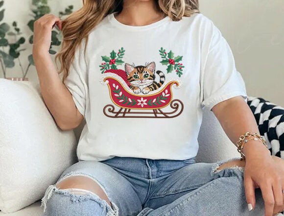 Sleigh Cat Christmas Embroidery Design - Image 7