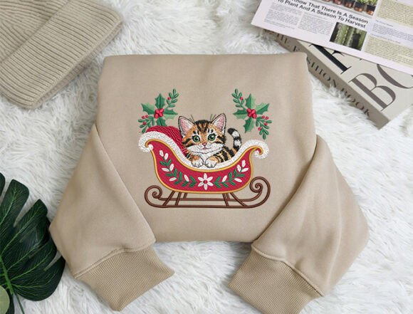 Sleigh Cat Christmas Embroidery Design - Image 8