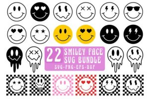 Smiley Face SVG Bundle, Groovy SVG, PNG