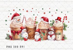 Snowman Coffee Vintage Christmas PNG