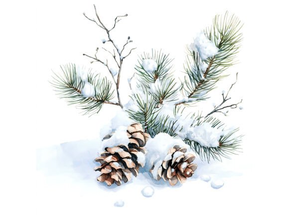 Snowy Pine Cones Winter Clipart Set - Image 4