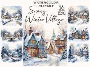 Snowy Winter Village PNG Bundle