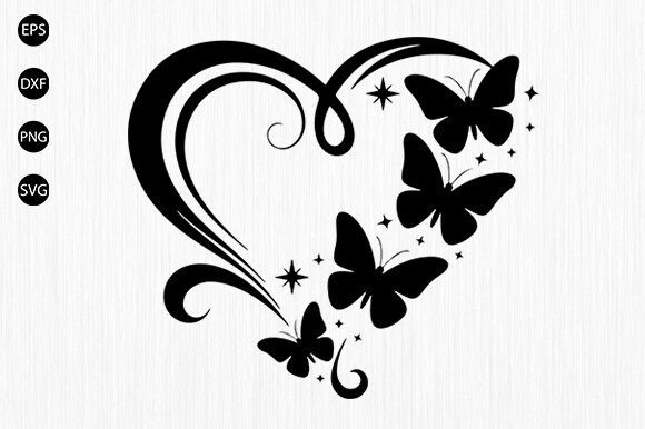 Sparkly Heart Butterfly SVG, Heart SVG
