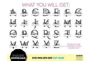 Alternative view of Split Monogram SVG, Monogram Letter SVG