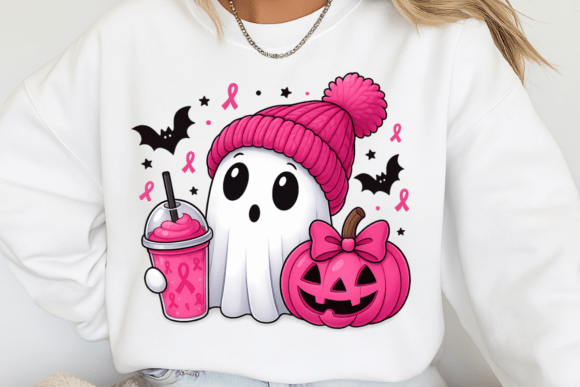 Alternative view of Spooky Ghost Breast Cancer Halloween PNG