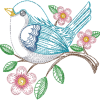 Spring Bluebird and Flowers Embroidery