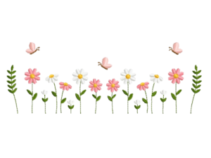 Spring Garden Flowers with Butterflies