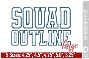Squad Outline Embroidery Font - Large